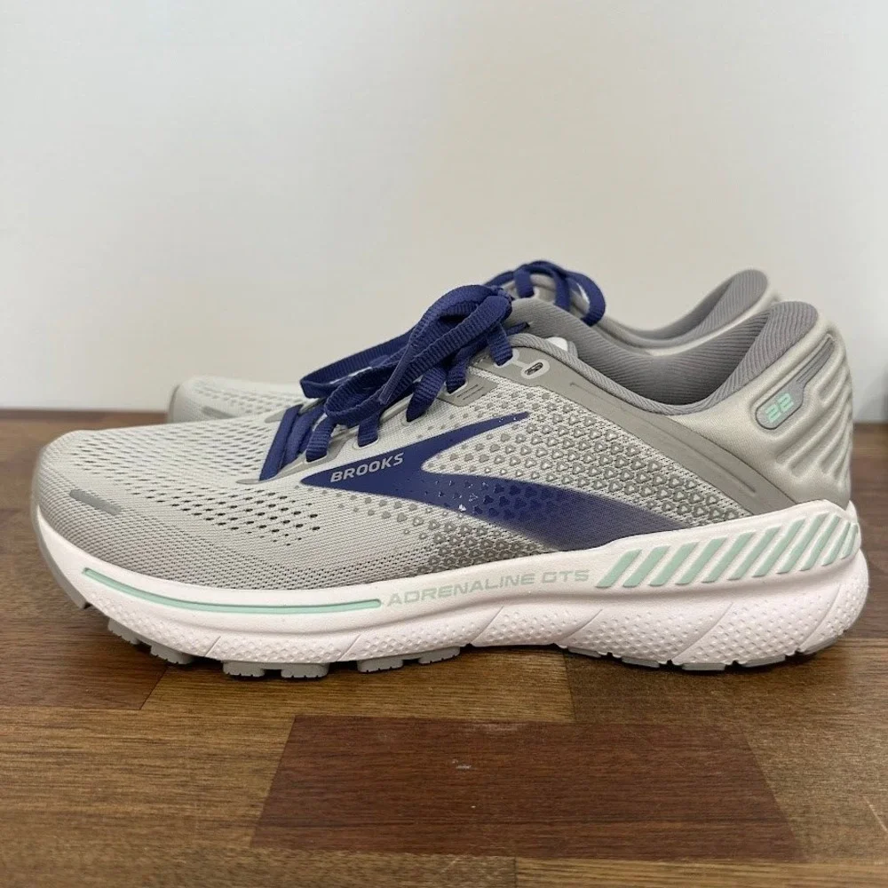 Brooks Womens Sneakers Size 9 Adrenaline GTS 22 Running Shoes Gray Blue Active